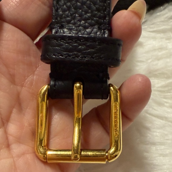 Burberry Black Leather Belt with Gold Buckle